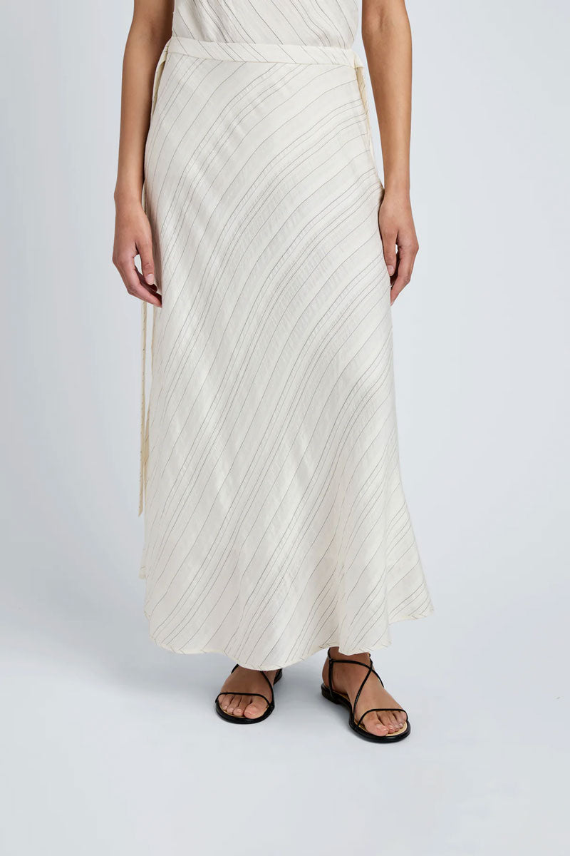 Kaia Skirt in Woven Stripe Flou - Chalk Black