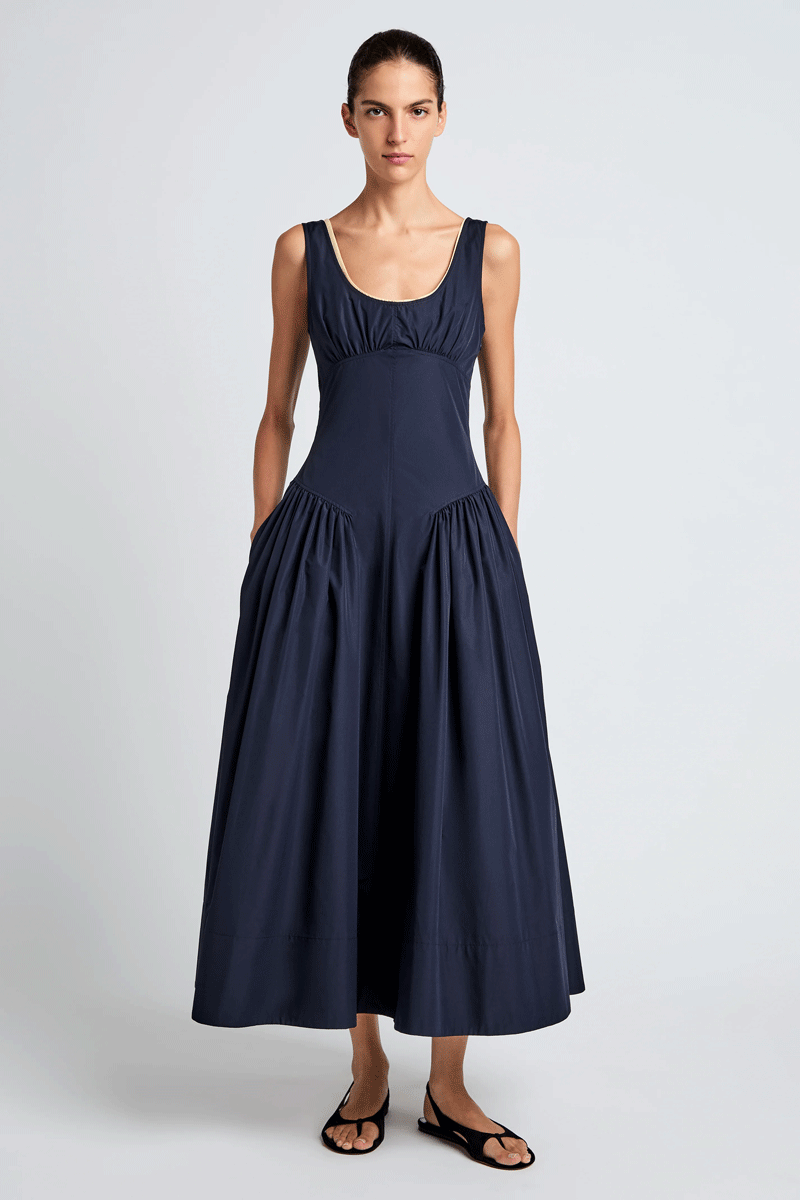 Kendall Dress in Tech Cotton - Navy