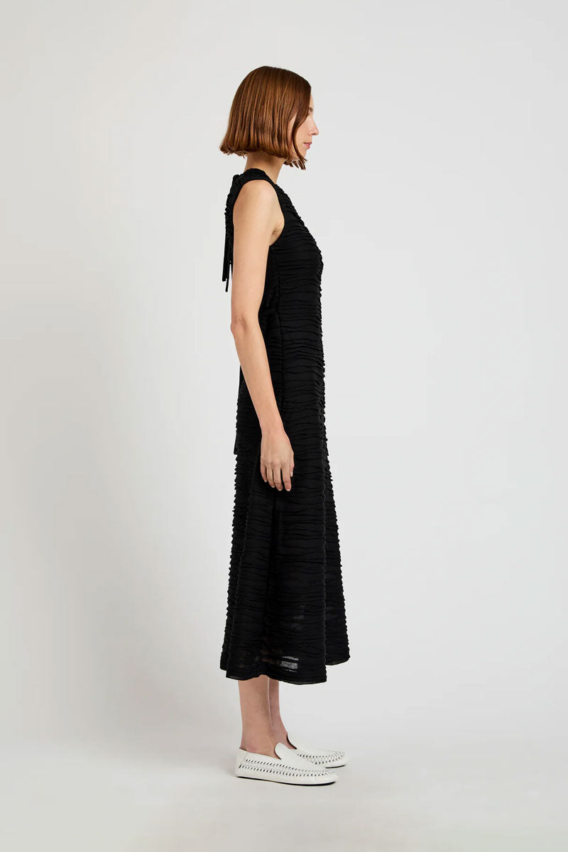Laura Dress in Textured Cotton - Black