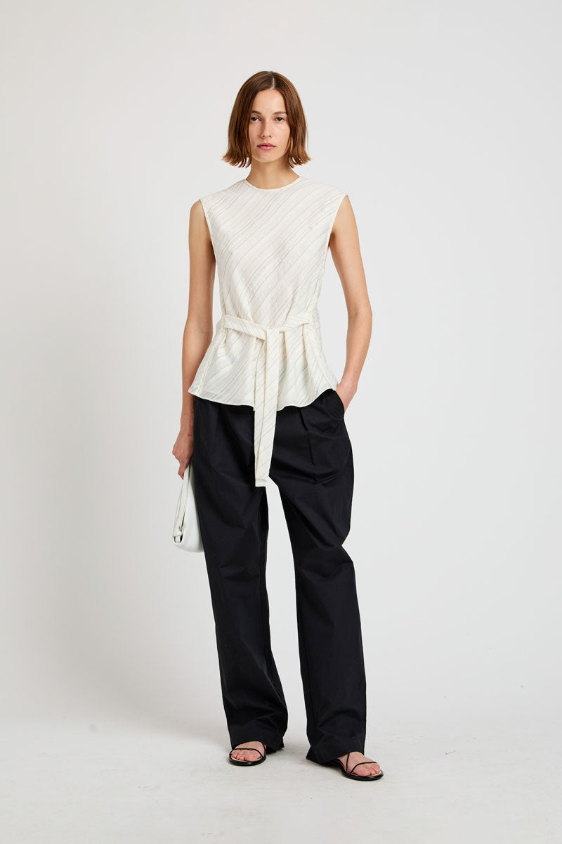 Trina Top in Woven Stripe Flou - Chalk Black