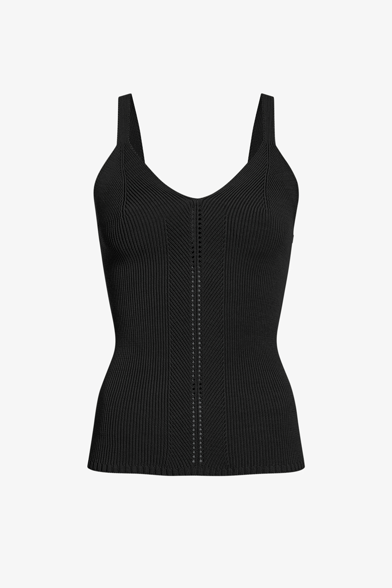 Gene Knit Tank Top in Picot Cotton - Black