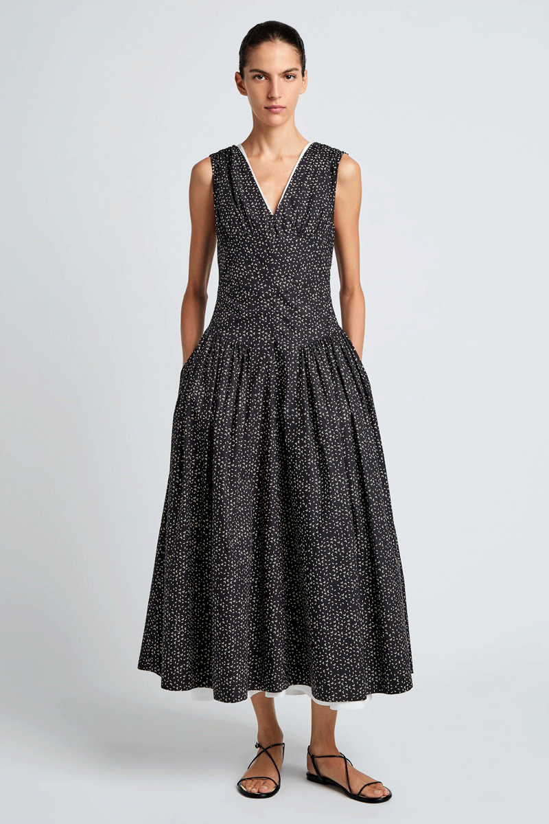 Clayton Dress in Printed Poplin - Black and Vanilla