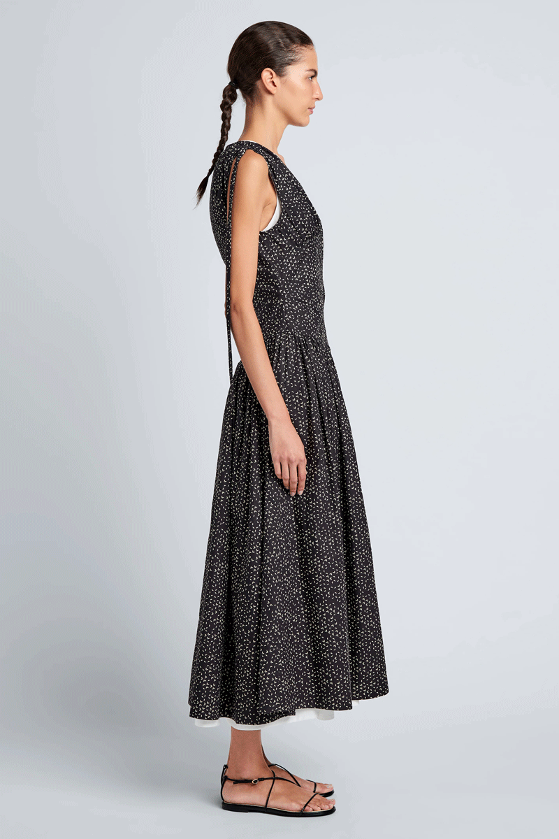 Clayton Dress in Printed Poplin - Black and Vanilla