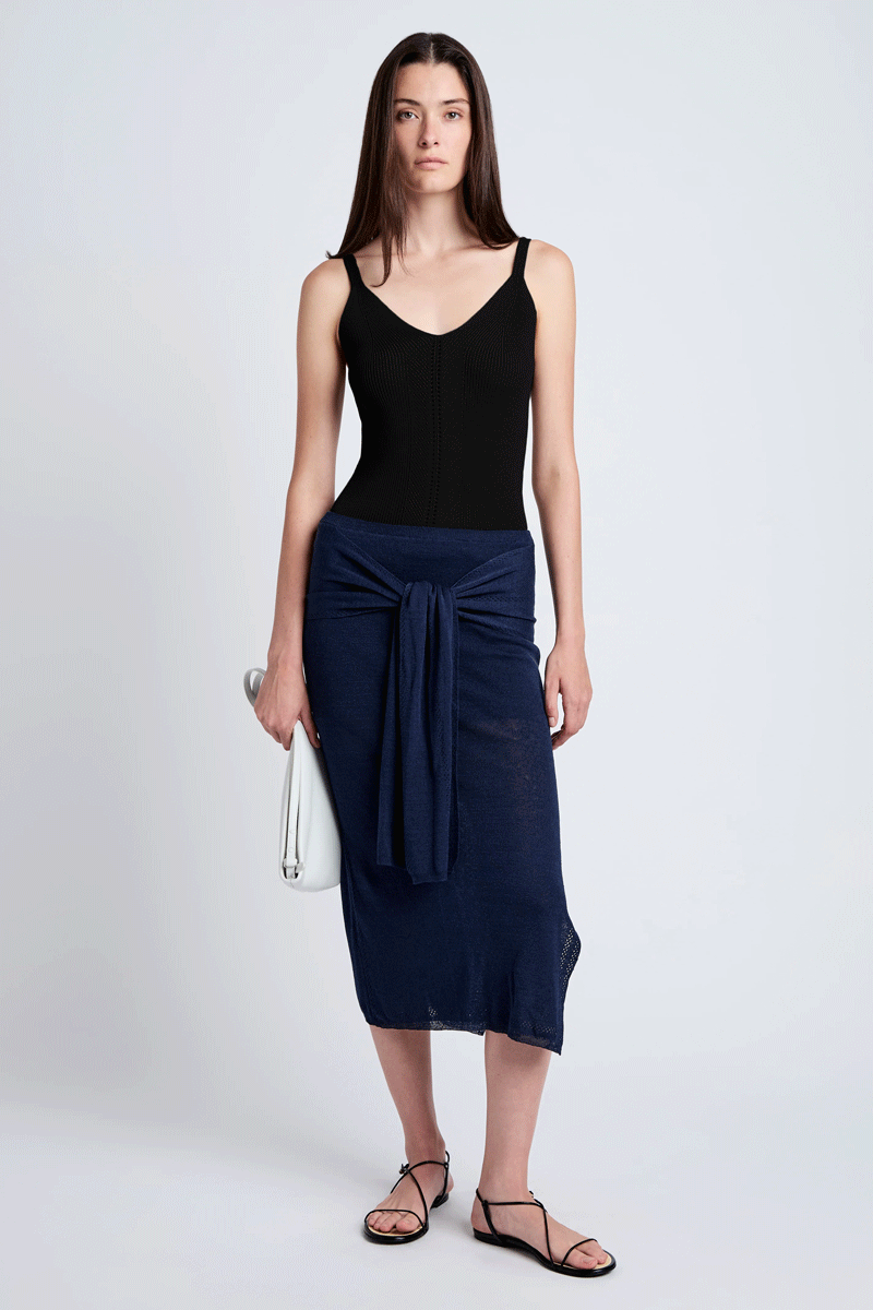 Gene Knit Tank Top in Picot Cotton - Black