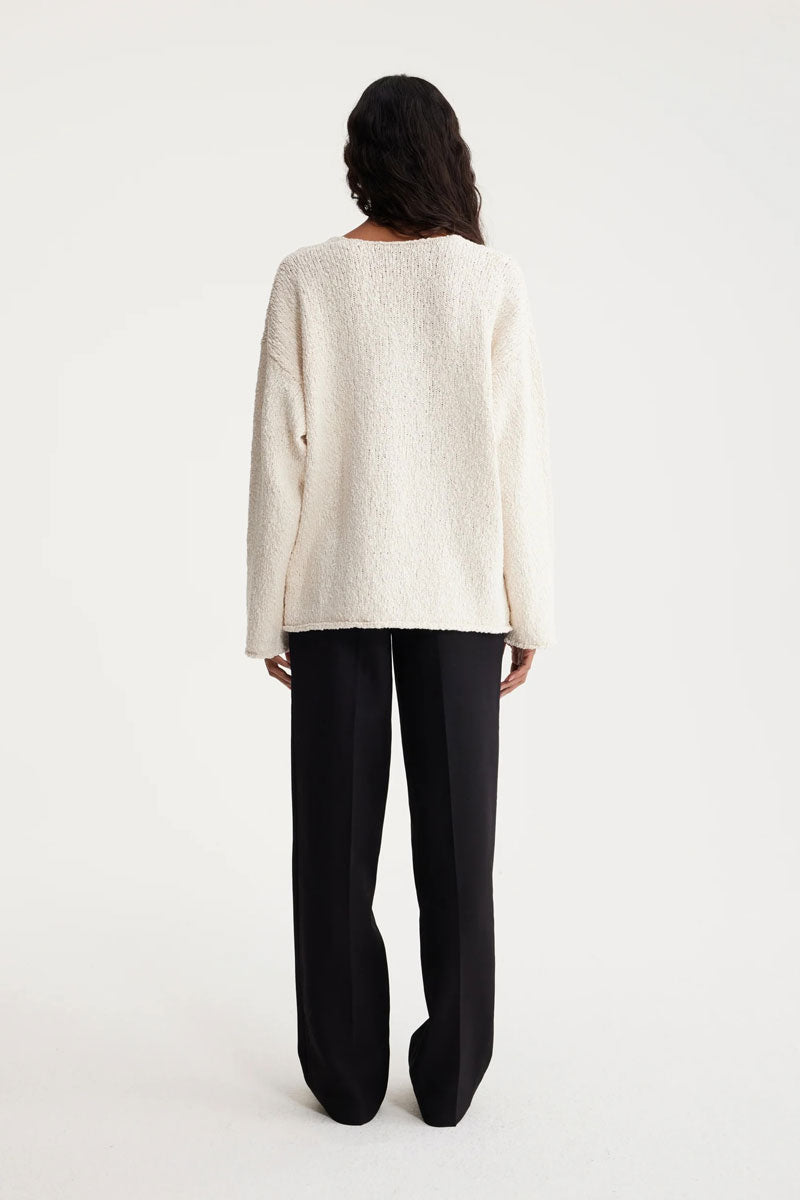 Boucle Knitted V-Neck Sweater - Cream