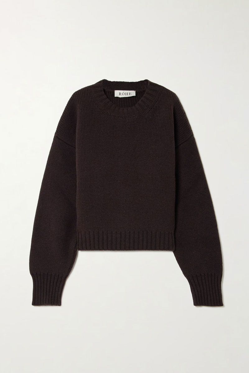 Compact Knitted Crewneck Jumper - Dark Brown