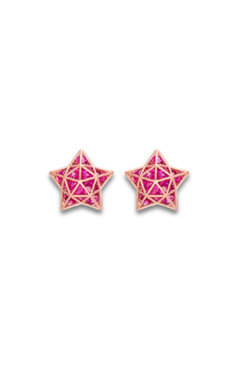 Roulette Star Stud Earrings - Rubies Rose Gold