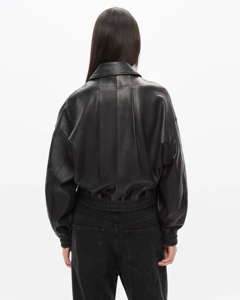Elle Leather Bomber Jacket - Black