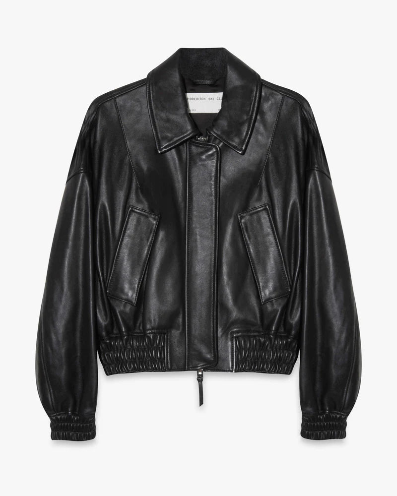 Elle Leather Bomber Jacket - Black
