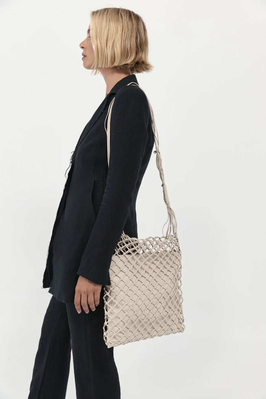 Woven Purse Macrame Crochet Bag Wooden Bead Beige Fringe Shoulder Strap  BOHO VTG | eBay