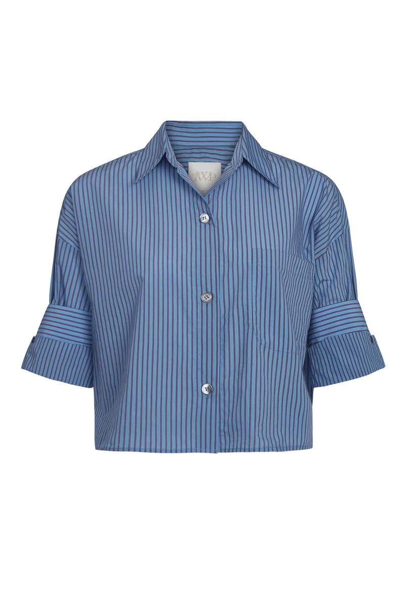 Next Ex Shirt in Striped Cotton -  Blue/Wine