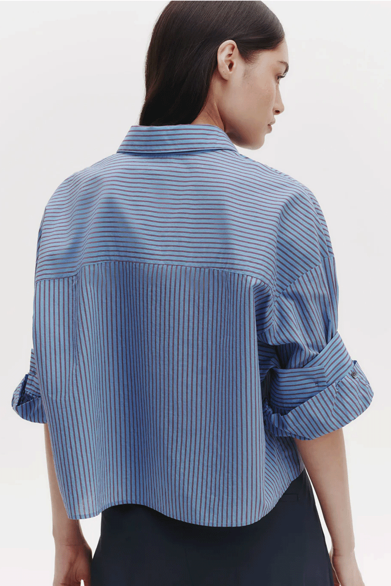 Next Ex Shirt in Striped Cotton -  Blue/Wine