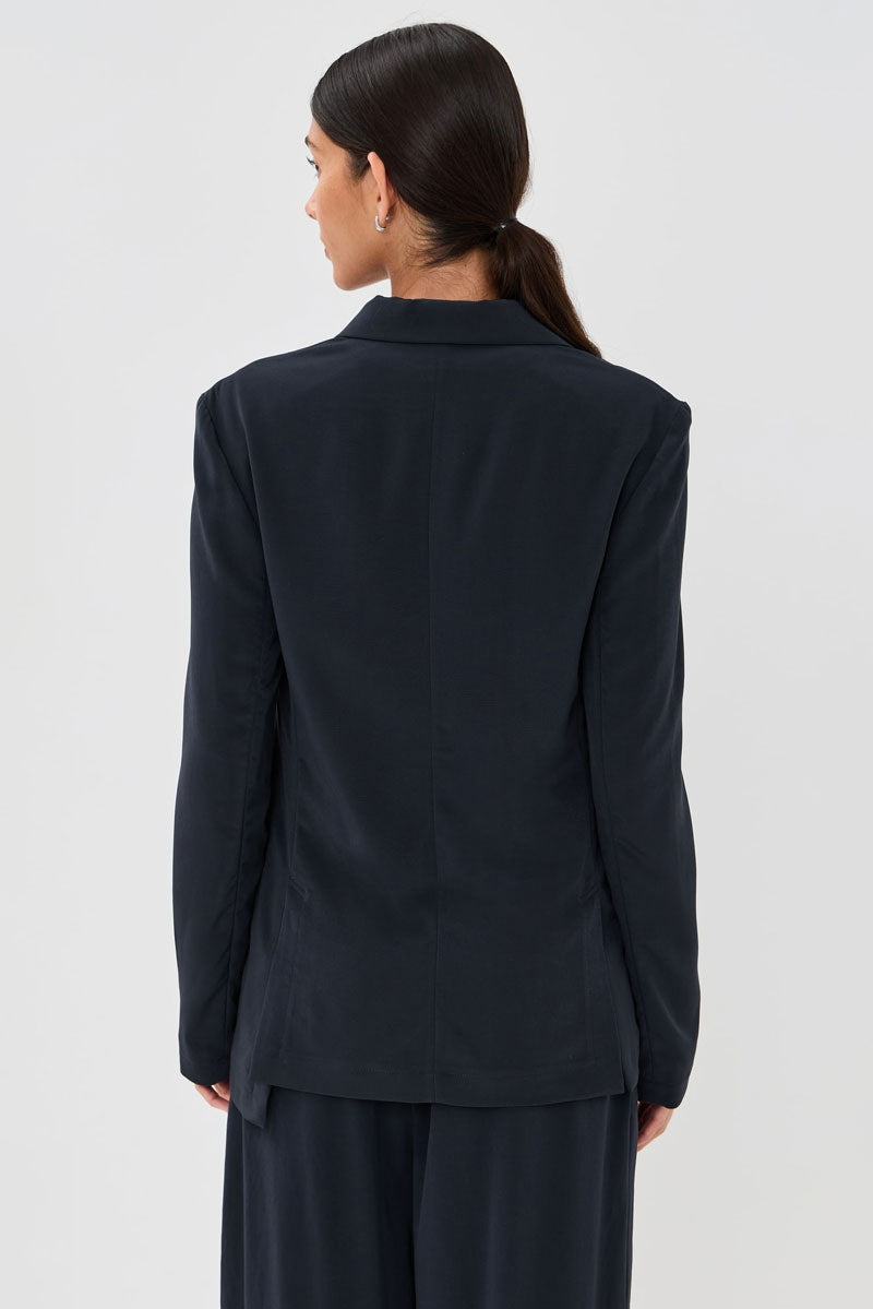 Relaxed Suiting Asymmetrical Wrap Blazer - Navy