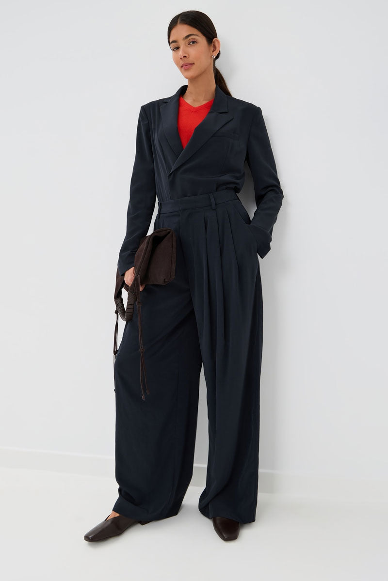 Relaxed Suiting Triple Pleat Pant - Navy