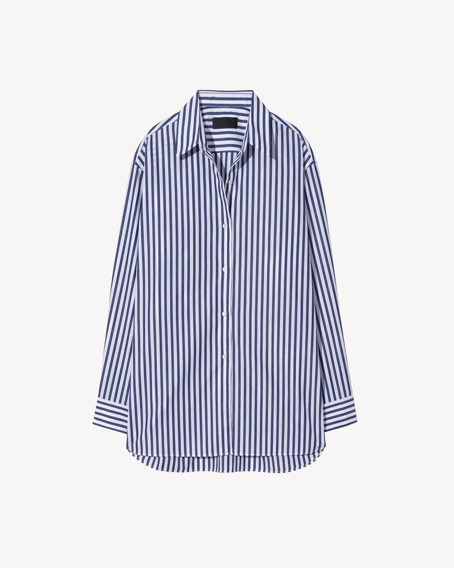 Yorke Shirt - Large Dark Navy/White Stripes