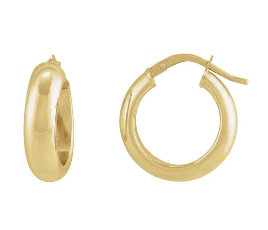17mm Half-Round Tube Hoop Earrings - 14k Yellow Gold