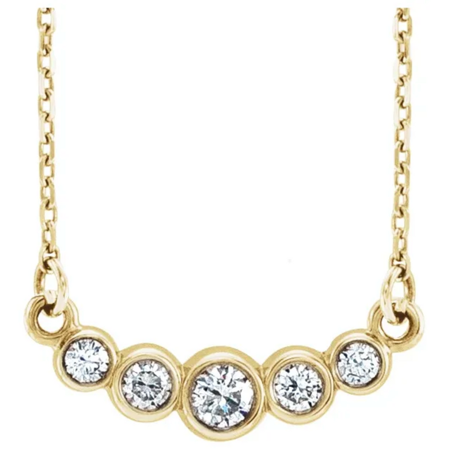 Mini Bezel Crest Necklace - White Diamonds 14k Yellow Gold