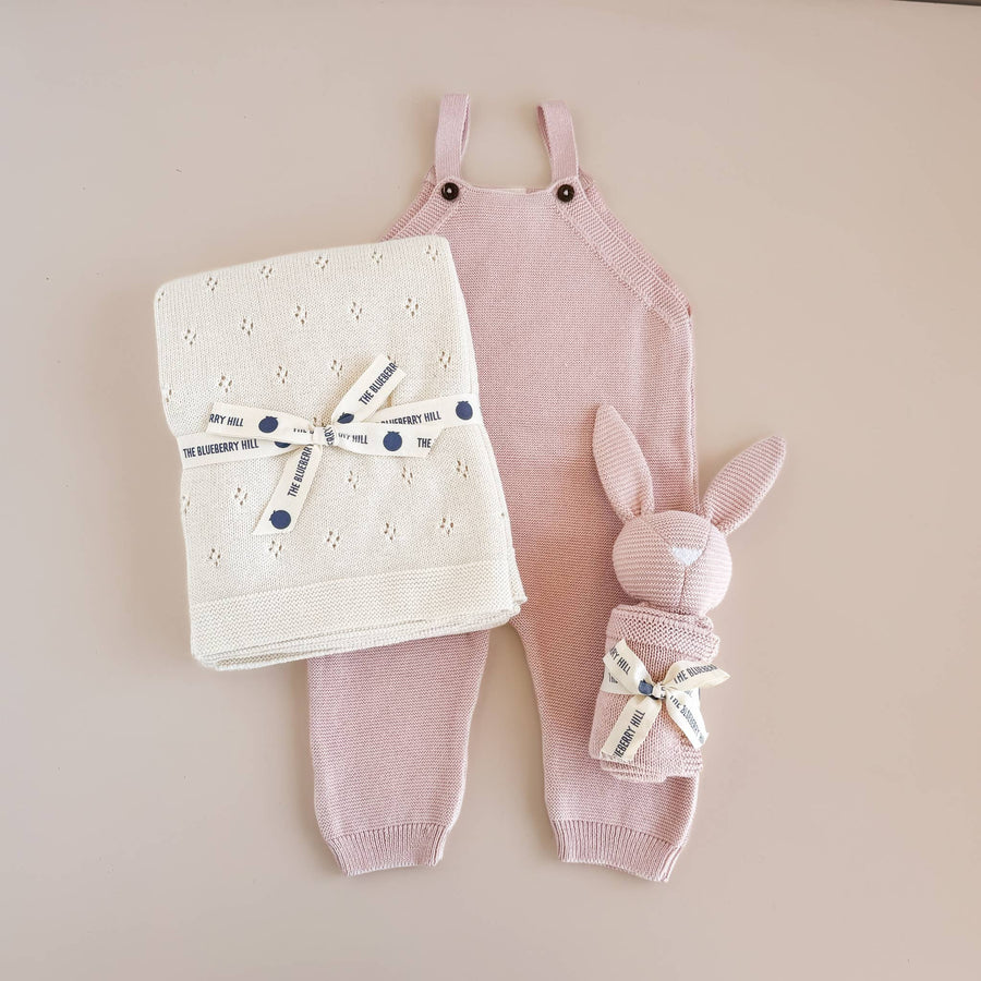 Pique Blanket Cream Bunny Lovey Set - Blush