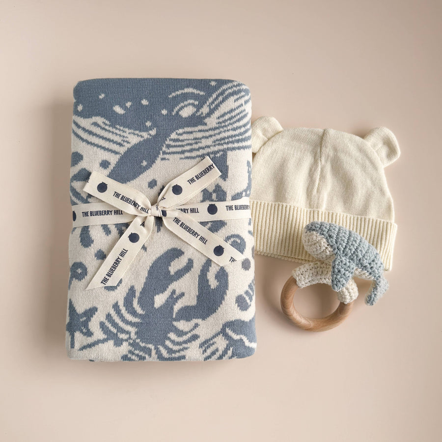 Nautical Blanket Set - Whale Teether Cotton Hat