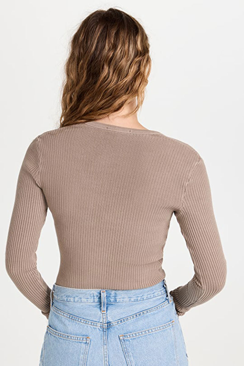 Tavi Deep V Neck Organic Long Sleeve - Biscotti