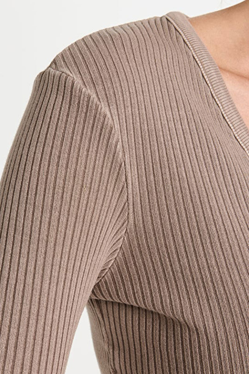 Tavi Deep V Neck Organic Long Sleeve - Biscotti