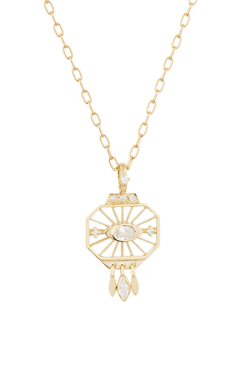 Dream Maker Diamond Sun Eye Open Octagonal Chain Necklace - Diamonds and Yellow Gold