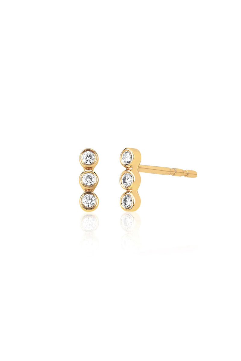 Diamond Triple Bezel Stud Earring - Yellow Gold