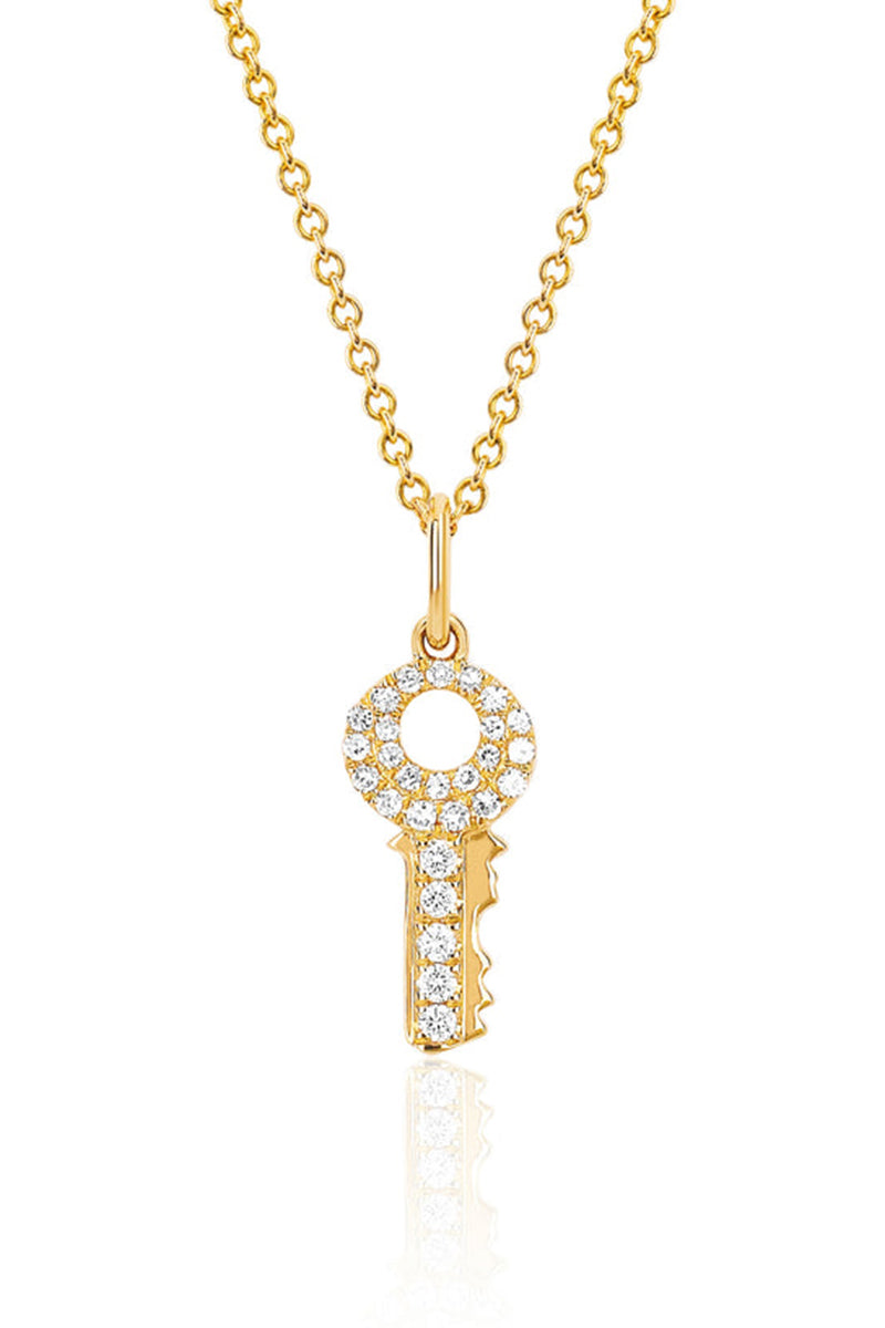 Mini Diamond Key Necklace - Yellow Gold
