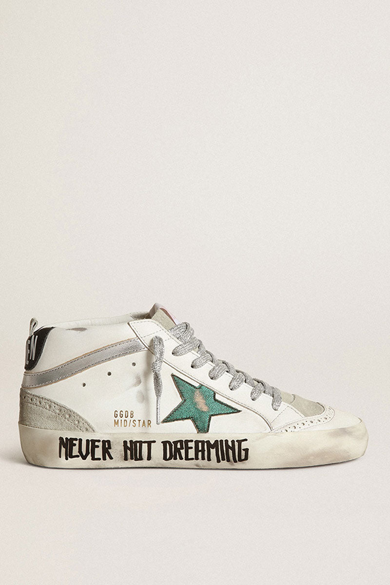 Mid Star - White Leather Upper Emerald Green Star Silver Laces