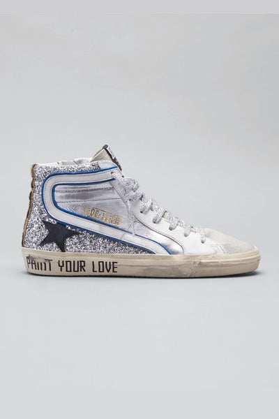 Slide - Glitter Metallic Sneakers White Silver Ice Leopard Heel – Pavilion