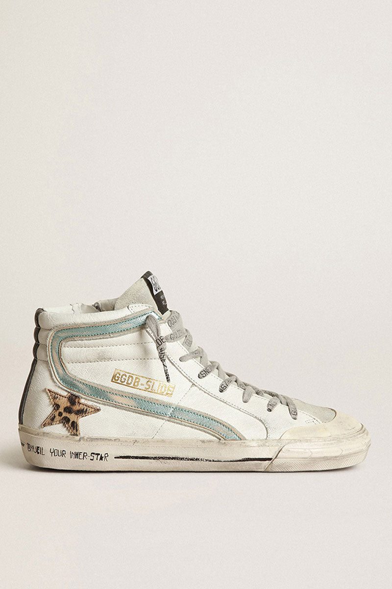 Slide - White Nappa Leather Upper Suede Toe Leo Horsy Star Vintage Laminated Wave Signature Foxing