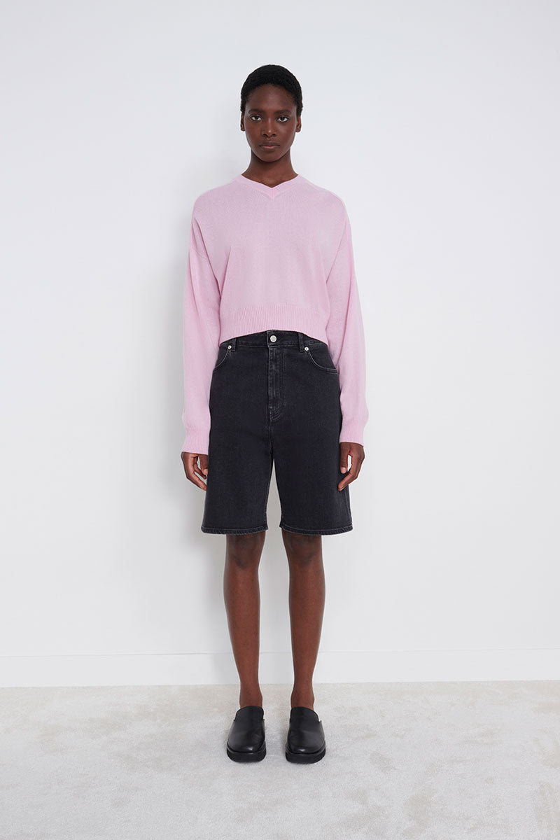 Emsalo V Neck Cashmere Crop Sweater - Pink