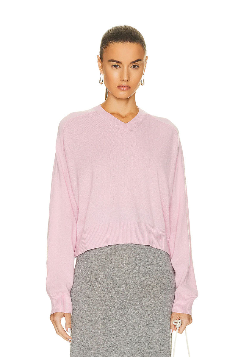 Emsalo V Neck Cashmere Crop Sweater - Pink