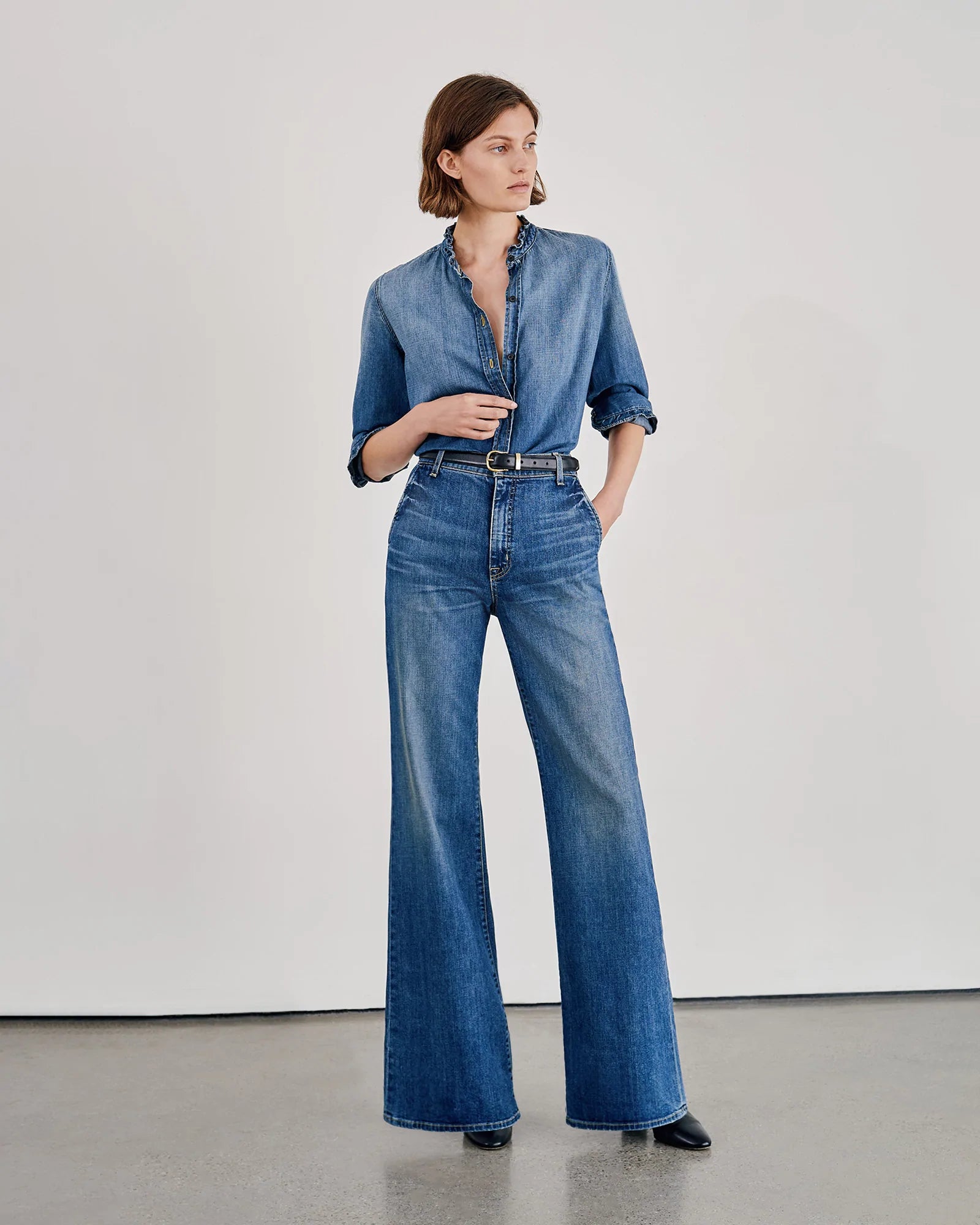 【Honi Anne】Tint Washing Wide Denim Pants 505 Wide Leg Denim Jeans in Pink | O2 Denim