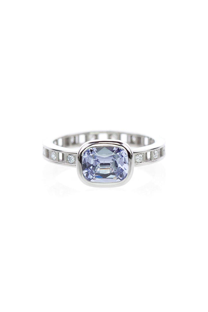 Pixel Dust Open Set Solitaire Ring - Burmese Spinel Cushion Cut in White Gold