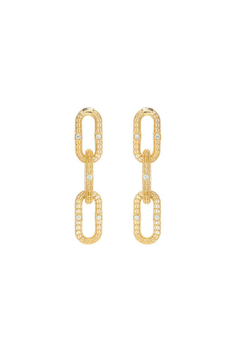 Signature 3-Link Earrings w/ Diamonds - 18k Yellow Gold
