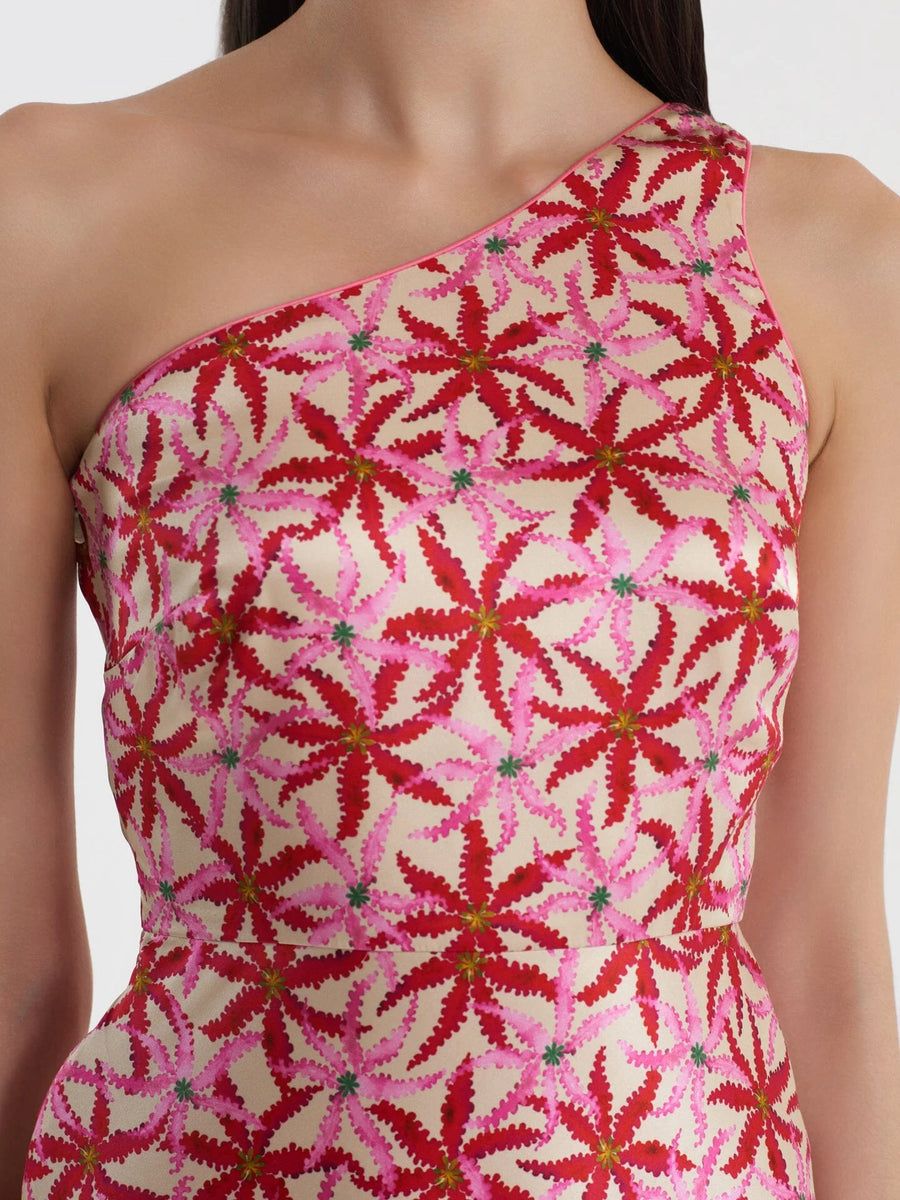 Justine Silk Satin One Shoulder Midi Dress - Starfish Pink