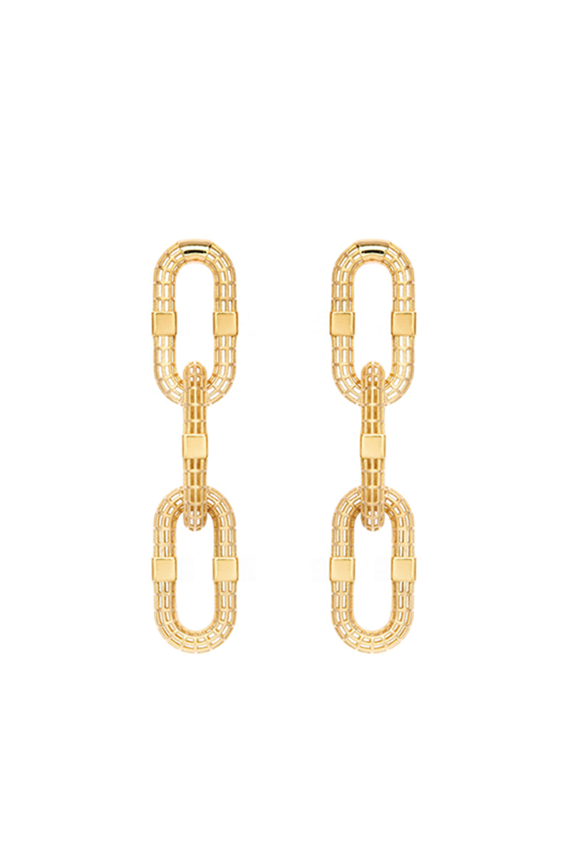 Signature 3-Link Earrings w/ Disco Squares Posts - 18k Yellow Gold