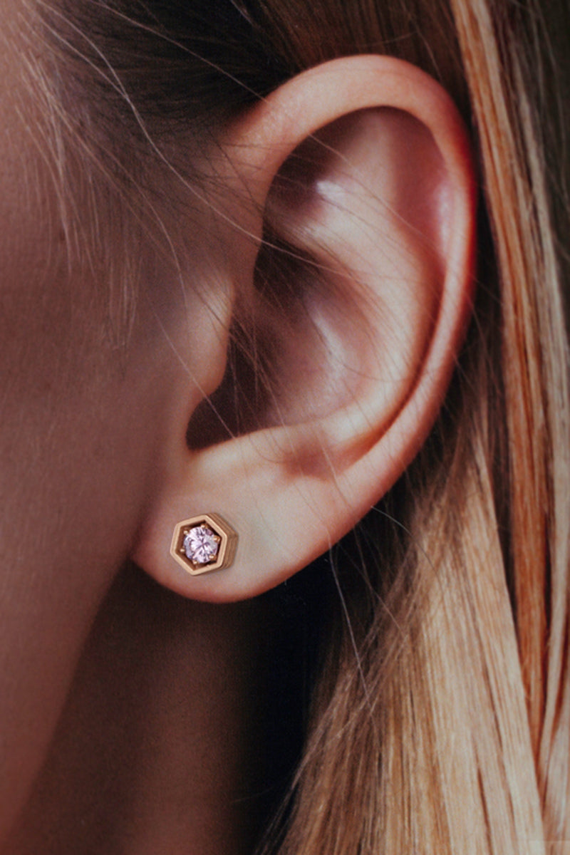 Hex Strata Stud Earring - Pink Sapphires Rose Gold