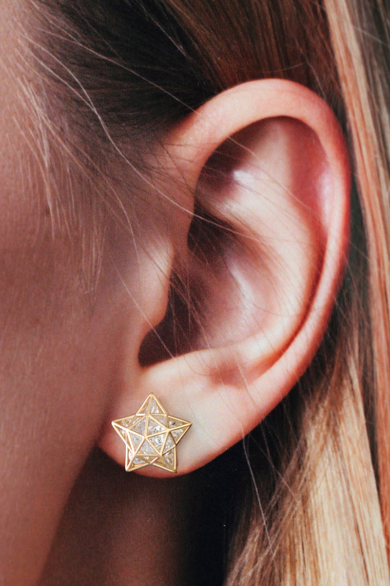 Roulette Star Stud Earrings - White Sapphires Yellow Gold